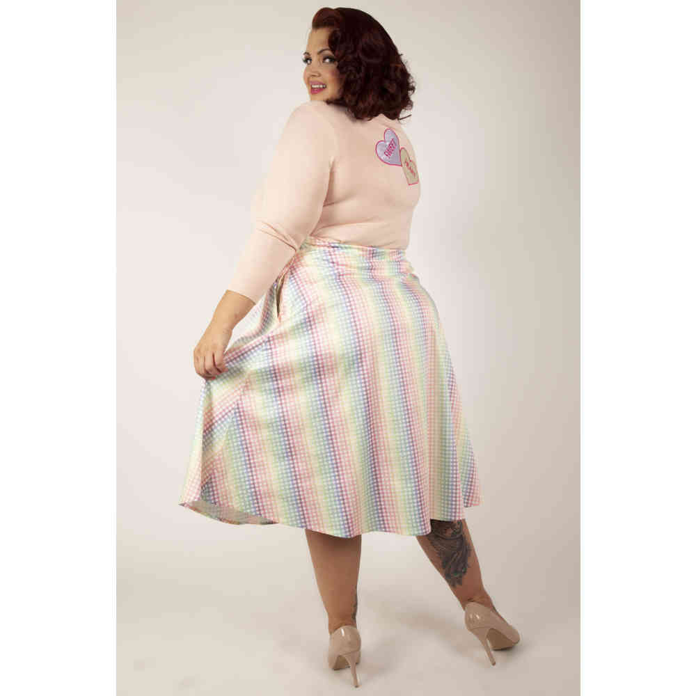 Voodoo Vixen - Curve Courtney Gingham High waisted skirt - Pink